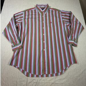 Ralph Lauren Mens XL Blue Green Striped Blake Button Front Long Sleeve Shirt